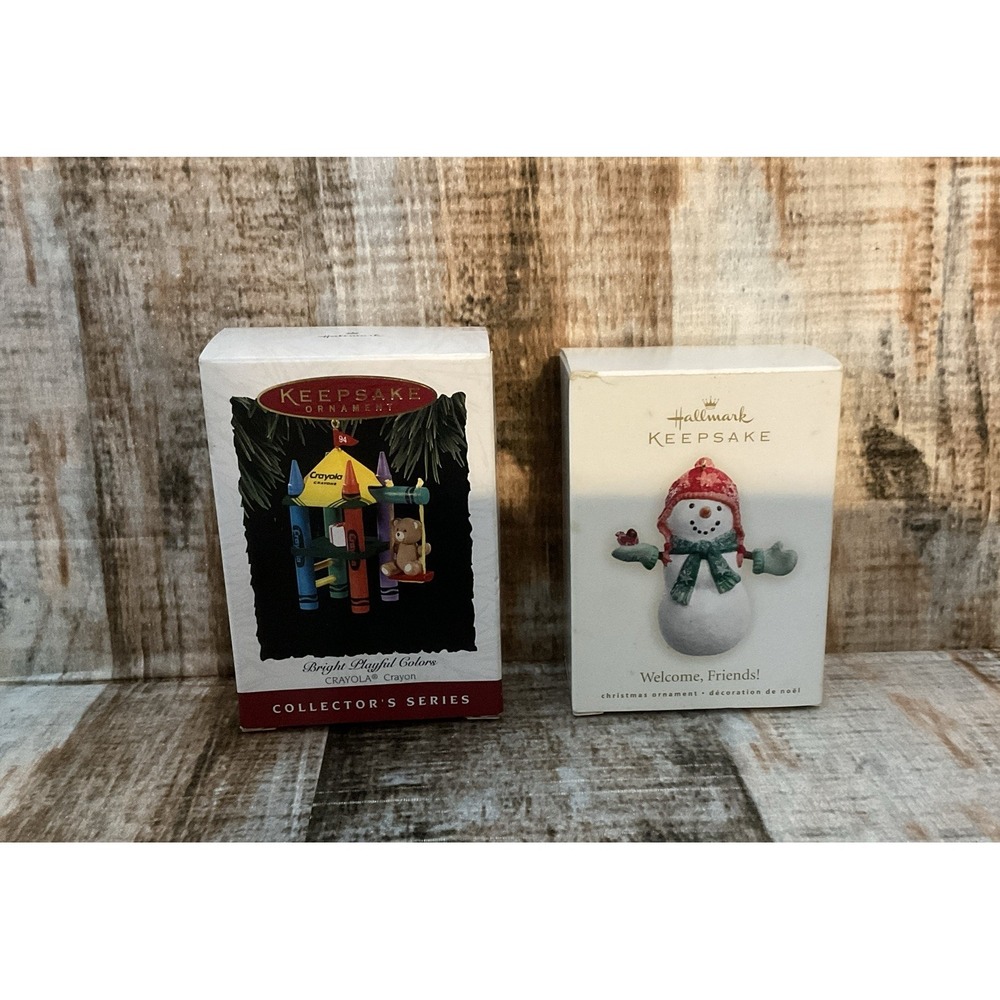 Lot Of 2 Hallmark Keepsake Ornaments Snowman/Crayons